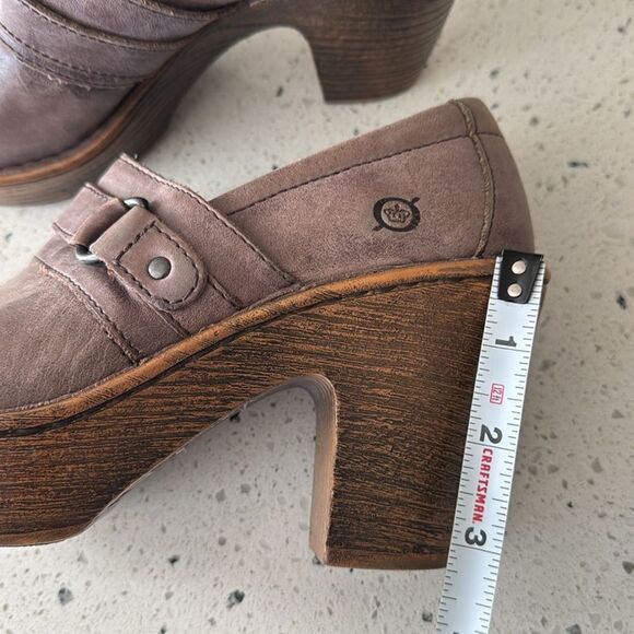 Born Haddon Taupe Leather Slip On Clog Casual Shoes Block Heel Platform Size 6.5 - Picture 5 of 12